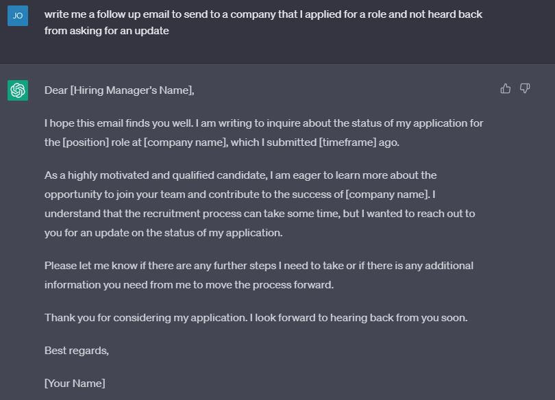 ChatGPT - Writing email template for candidate 