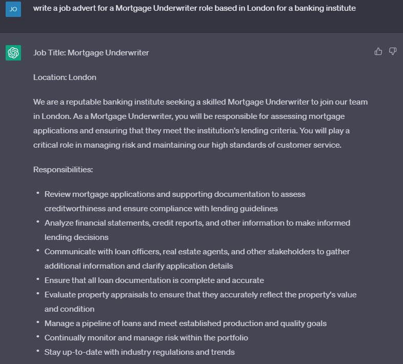 ChatGPT - Job advert for a mortgage underwriter Pt 1
